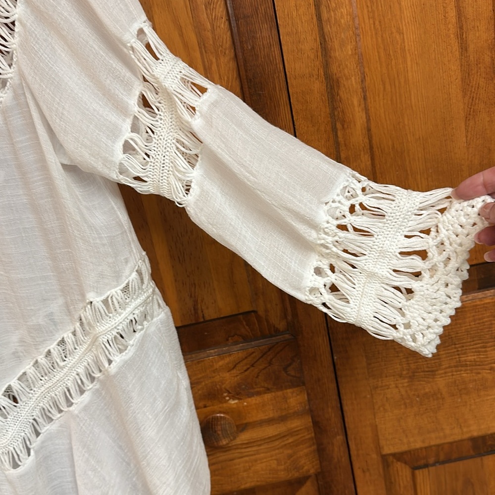 LA Class Crocheted Double V-Neck Oversized White Sheer Crepe Longline Top NWT M - Picture 7 of 12